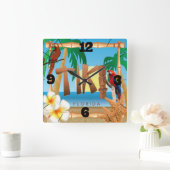 Tropical Tiki Design Quadratische Wanduhr (Zuhause)