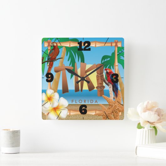 Tropical Tiki Design Quadratische Wanduhr (Zuhause)