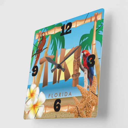 Tropical Tiki Design Quadratische Wanduhr (Winkel)