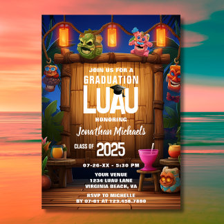 Tropical Tiki Hawaiian Island Luau Abschluss Einladung