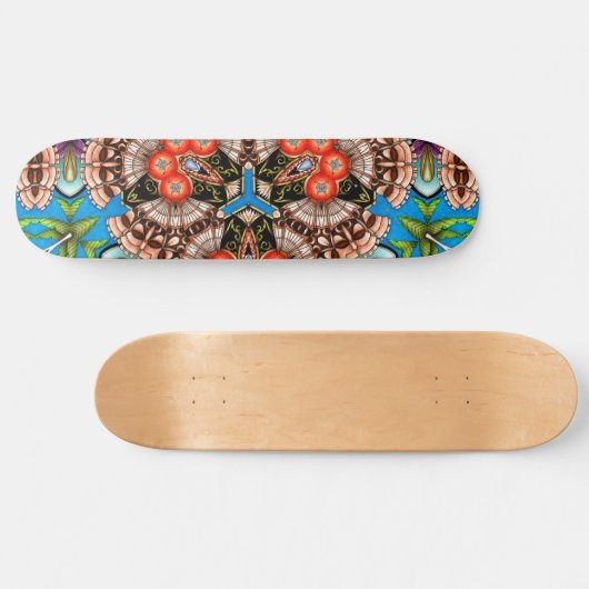 Tropical Tiki Kaleidoscope Muster Skateboard (Horizontal)