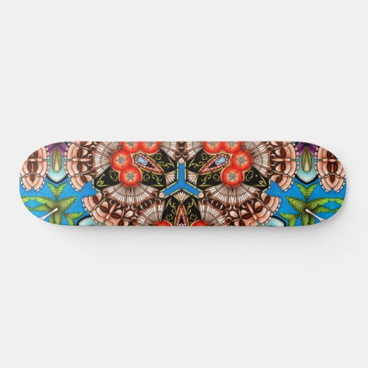 Tropical Tiki Kaleidoscope Muster Skateboard (Horizontal)