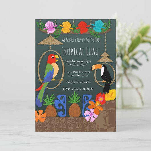 Tropical Tiki Party Initation Einladung (Stehend Vorderseite)