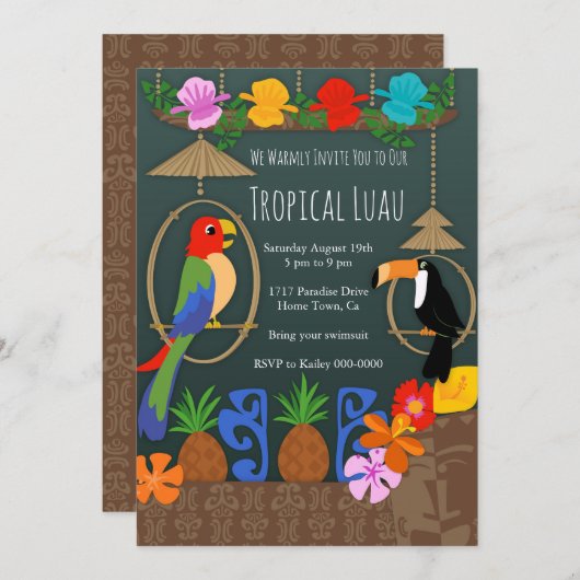 Tropical Tiki Party Initation Einladung (Vorne/Hinten)