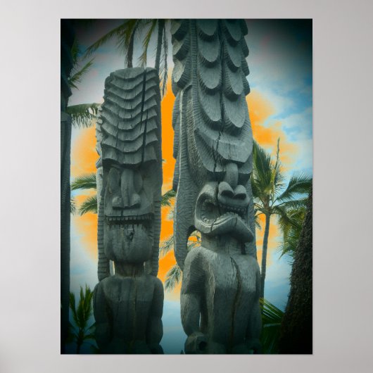 Tropical tiki statue sunset poster (Vorne)