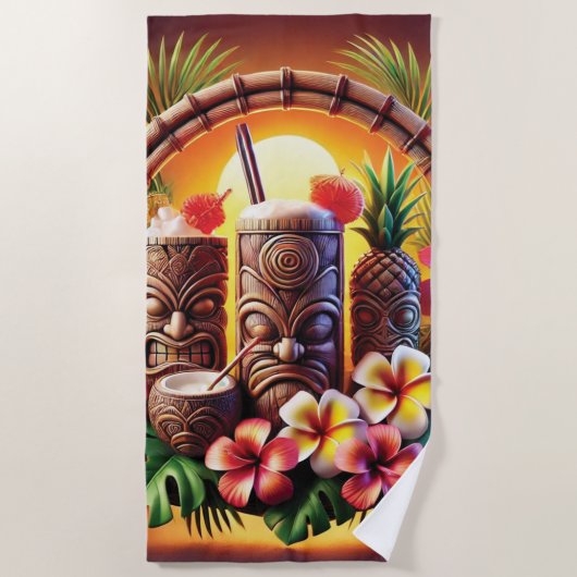 Tropical Tiki Sunset Strandtuch (Vorderseite)