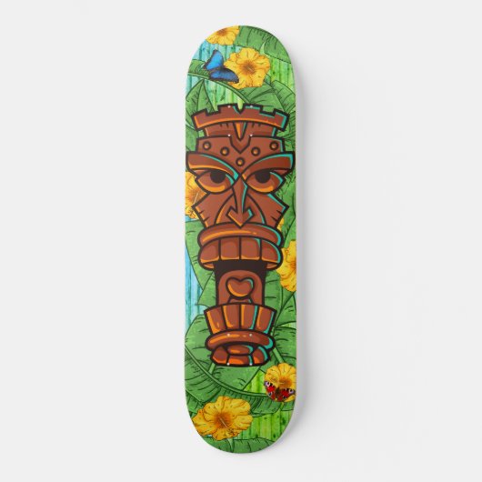 Tropical Tiki Totem Polynesien Theme Banana Leaves Skateboard (Vorderseite)