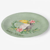 Tropical Toucan Bird Floral Baby Dusche Pappteller (Schrägansicht)
