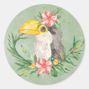 Tropical Toucan Bird Floral Baby Dusche Runder Aufkleber
