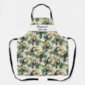 Tropical Toucan Bird Palm Blätter Ferns Custom Tex Schürze (Vorderseite)