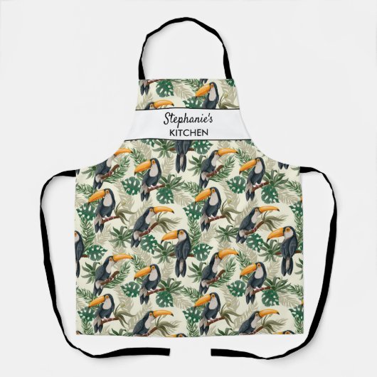 Tropical Toucan Bird Palm Blätter Ferns Custom Tex Schürze (Vorderseite)