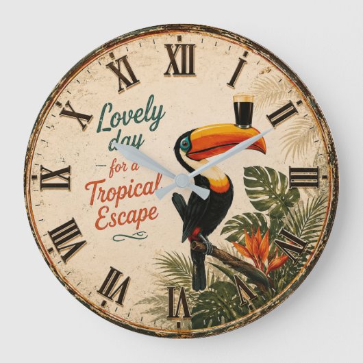 Tropical Toucan Große Wanduhr (Vorderseite)