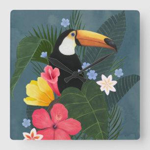 Tropical Toucan in the Wilderness Quadratische Wanduhr