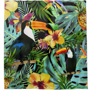 Tropical Toucan Paradise Palm Ananas Moderne Duschvorhang