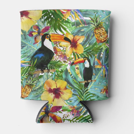 Tropical Toucan Party Palm Ananas Moderne Dosenkühler (Vorderseite)