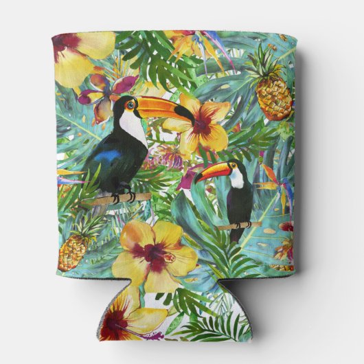 Tropical Toucan Party Palm Ananas Moderne Dosenkühler (Rückseite)