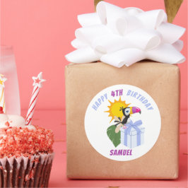 Tropical Toucan Personalisiert Happy Birthday Runder Aufkleber