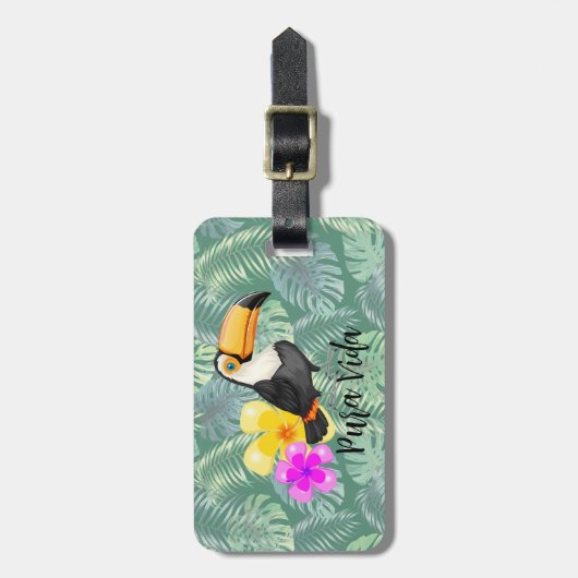 Tropical Toucan Pura Vida Design Gepäckanhänger (Vorderseite vertikal)