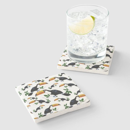 Tropical Toucans - Playful Jungle Steinuntersetzer (Seitenansicht)