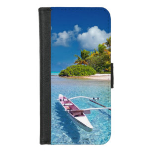 Tropical Turquoise Beach Boat Island iPhone 8/7 Geldbeutel-Hülle
