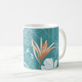 Tropical Turquoise & Terracotta Hibiscus Floral  Kaffeetasse (VorderseiteRechts)