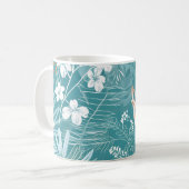 Tropical Turquoise & Terracotta Hibiscus Floral  Kaffeetasse (Vorderseite Links)