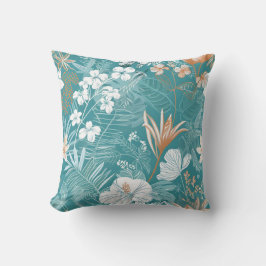 Tropical Turquoise & Terracotta Hibiscus Floral  Kissen