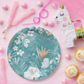 Tropical Turquoise & Terracotta Hibiscus Floral  Pappteller (Party)