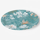Tropical Turquoise & Terracotta Hibiscus Floral  Pappteller (Schrägansicht)