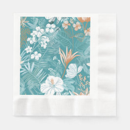 Tropical Turquoise & Terracotta Hibiscus Floral  Serviette