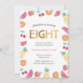 Tropical Tutti Fruitt Gold 8. Geburtstag Einladung (Vorderseite)