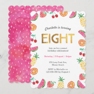 Tropical Tutti Fruitt Gold 8. Geburtstag Einladung