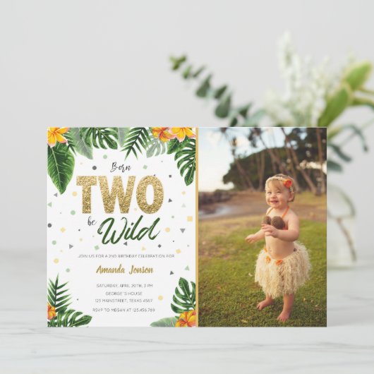 Tropical Two wild Geburtday Einladung Foto (Stehend Vorderseite)