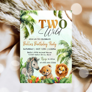 Tropical Two Wild Jungle Safari Tiere Geburtstag Einladung