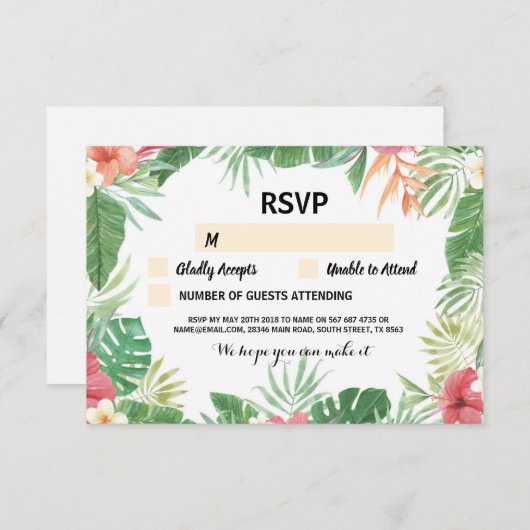 Tropical UAWG Wedding Cards Aloha Blume Einladunge RSVP Karte (Vorne/Hinten)