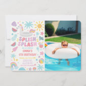 Tropical Unicorn Splash Birthday Foto Einladung (Vorderseite)