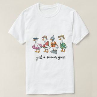Tropical Vacation Birds - Just Summer Goose Quote T-Shirt
