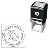Tropical Vacation Palm Surfboard Runde Adresse Permastempel (Beispiel)