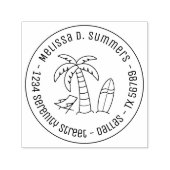 Tropical Vacation Palm Surfboard Runde Adresse Permastempel (Design)