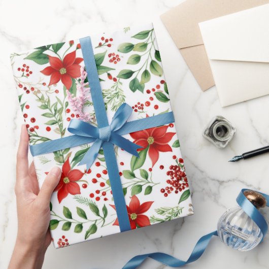 Tropical Vibe Christmas Poinsettia Pattern Geschenkpapier (Schenken)