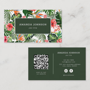 Tropical Vibe QR Code Social Media Icons Elegant Visitenkarte