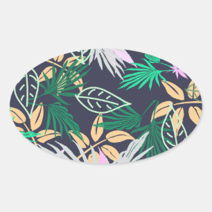 Tropical Vibes Blätter Pflanze Ovaler Aufkleber