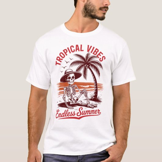 Tropical Vibes Endless Summer Skelett T-Shirt (Vorderseite)