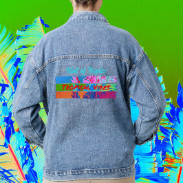 Tropical Vibes farbenfrohe Palmfronten mit Namen Jeansjacke