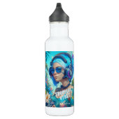 Tropical Vibes Female DJ Ilustration Personalisier Edelstahlflasche (Rechts)