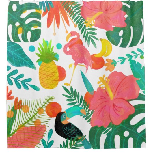 Tropical Vibes Floral Blätter Summer Chic Duschvorhang (Vorderseite)