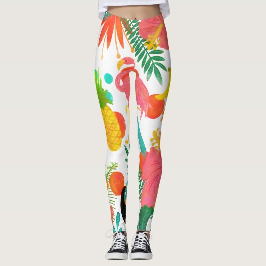 Tropical Vibes Floral Blätter Summer Chic Leggings (Vorderseite)
