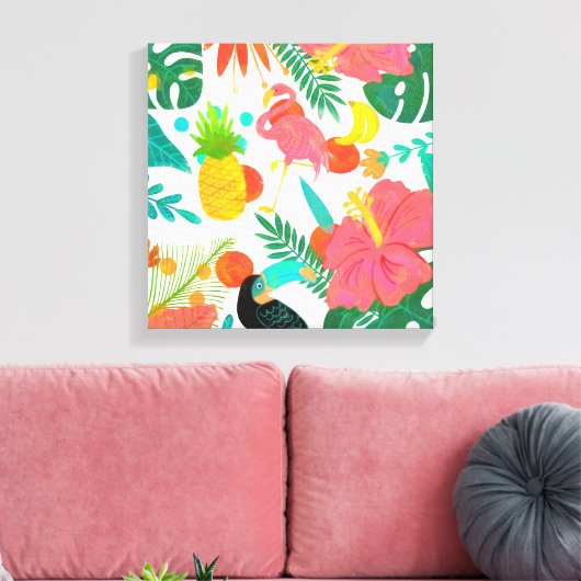 Tropical Vibes Floral Blätter Summer Chic Leinwanddruck (Insitu (Wohnzimmer))