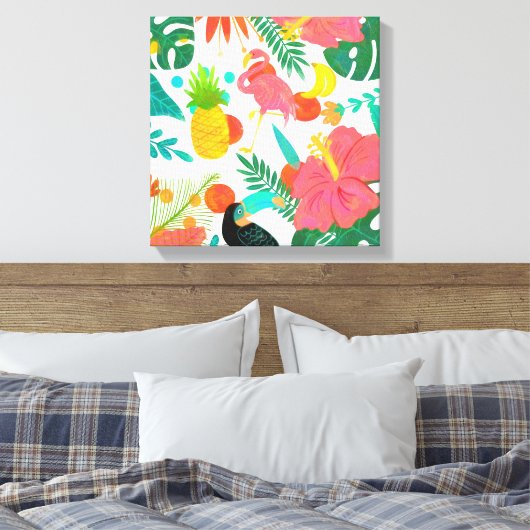 Tropical Vibes Floral Blätter Summer Chic Leinwanddruck (Insitu (Schlafzimmer))