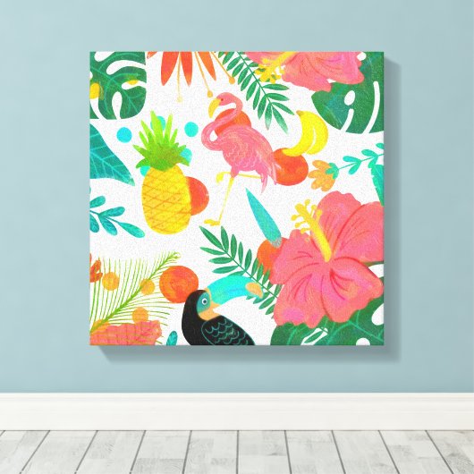 Tropical Vibes Floral Blätter Summer Chic Leinwanddruck (Insitu (Holzboden))